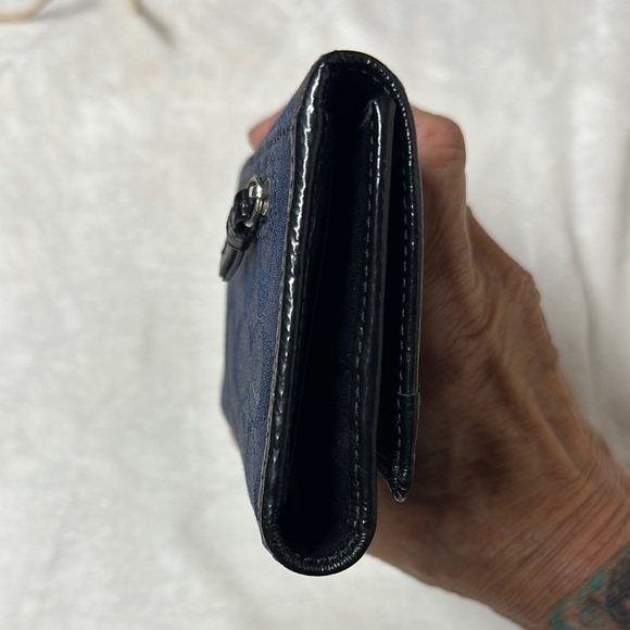 Coach Signature Ashley Navy Blue Shimmer Sparkle Snap Closure Full Size Wallet - Picture 9 of 10